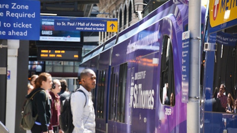 People boarding Metro Transit train in Minneapolis