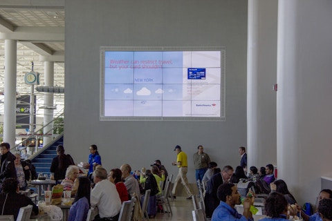 Digital display with BankAmericard advertisement at CLT airport in Charlotte
