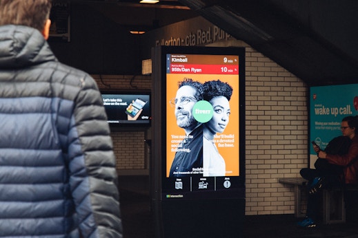 IxNTouch kiosk with transit times and advertising in the Chicago Transit Authority