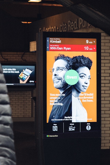 IxNTouch kiosk with transit times and advertising in the Chicago Transit Authority