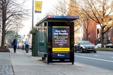 COVID-19 Messaging on Digital Bus Shelter in Philadelphia
