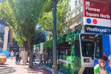 Example of TriMet train wrap advertising in Portland