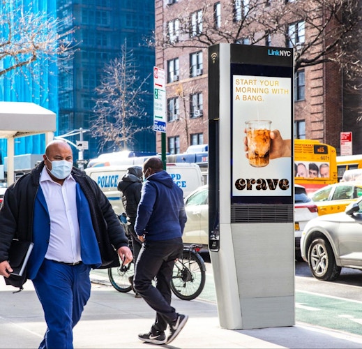 digital out-of-home screen LinkNYC for outdoor advertising campaign - digital billboard on NYC streets