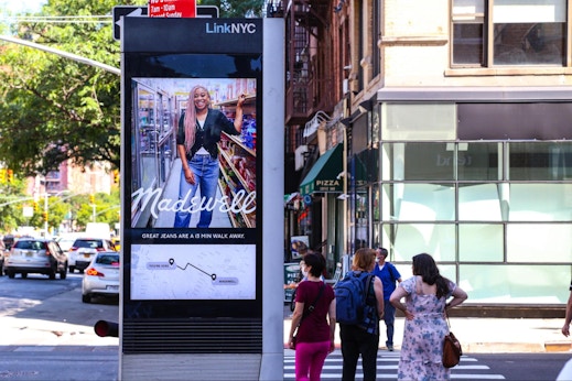 Madewell ad campaign on LinkNYC digital out of home screens in New York CIty