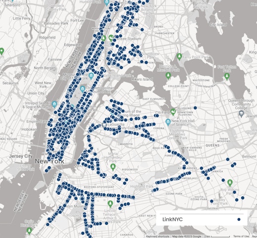 Map of LinkNYC, digital out of home kiosks, DOOH ad sales in New York from Intersection